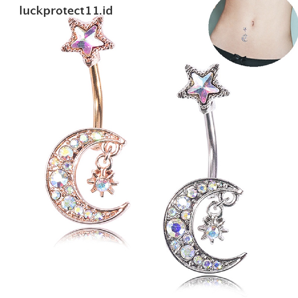 /Fashion Hot// Fashion// Pusar Belly Button Rings Bar Kristal Bulan Bintang Menjuntai Perhiasan Tubuh.