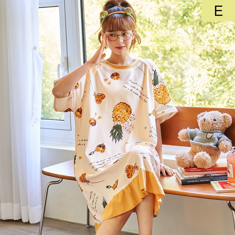 TUTULADY Baju Tidur Wanita Katun Menyerap Keringat Dress Kartun Lucu