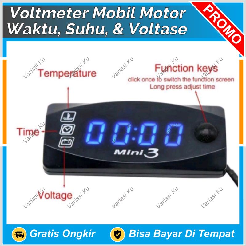 VOLTMETER MODISH DIGITAL WATERPROOF MULTIFUNGSI 12V DC: PENGUKUR SUPLAY ARUS ADAPTOR PENGUKUR TEGANG