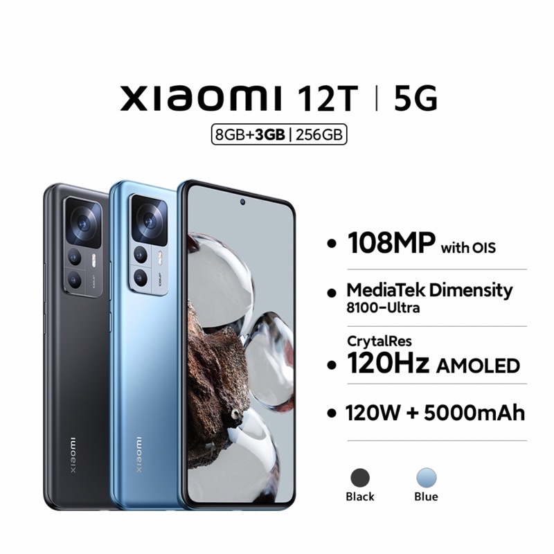 Xiaomi 12T 5G | 8GB+256GB | Dimensity 8100-Ultra | 108Mp Triple Camera | 6.67&quot; AMOLED | NFC | Li-Po 5000mAh | Garansi Resmi Xiaomi Indonesia 24 Bulan