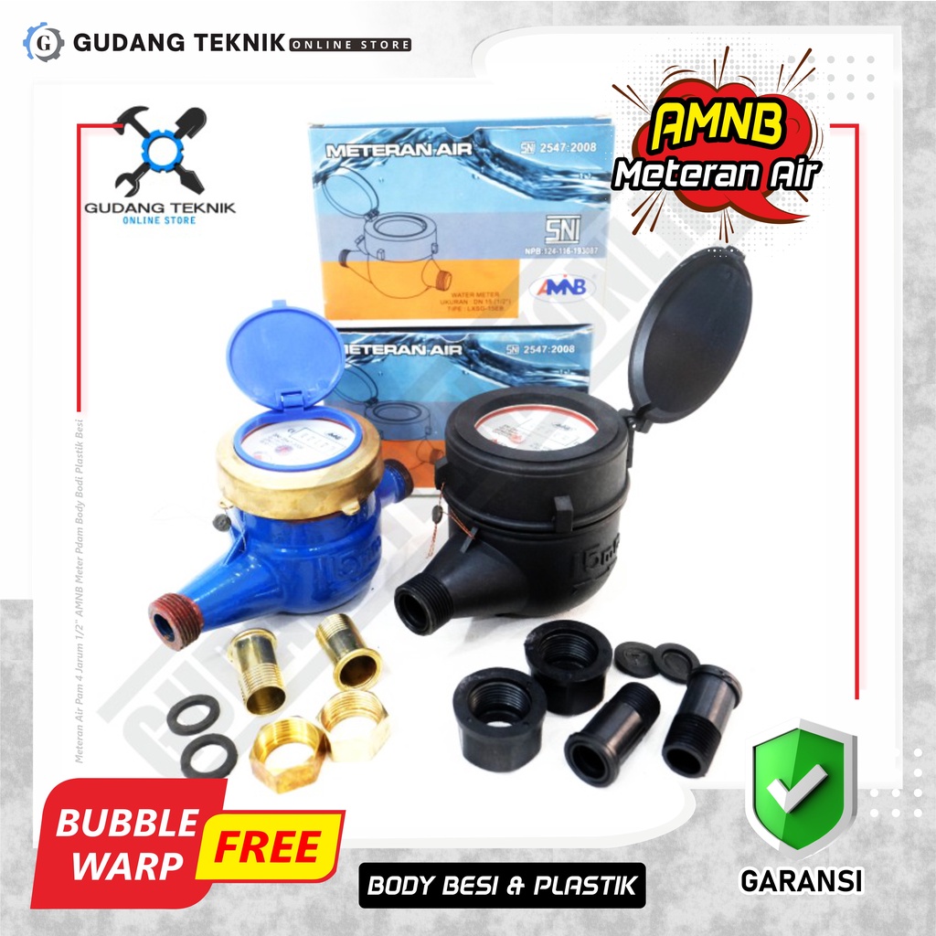 Meteran Air Pam 4 Jarum 1/2&quot; Body Plastik AMINB AMNB / Water Meter Ledeng Pdam 0.5 Inch SNI Body Bodi Besi AMNB