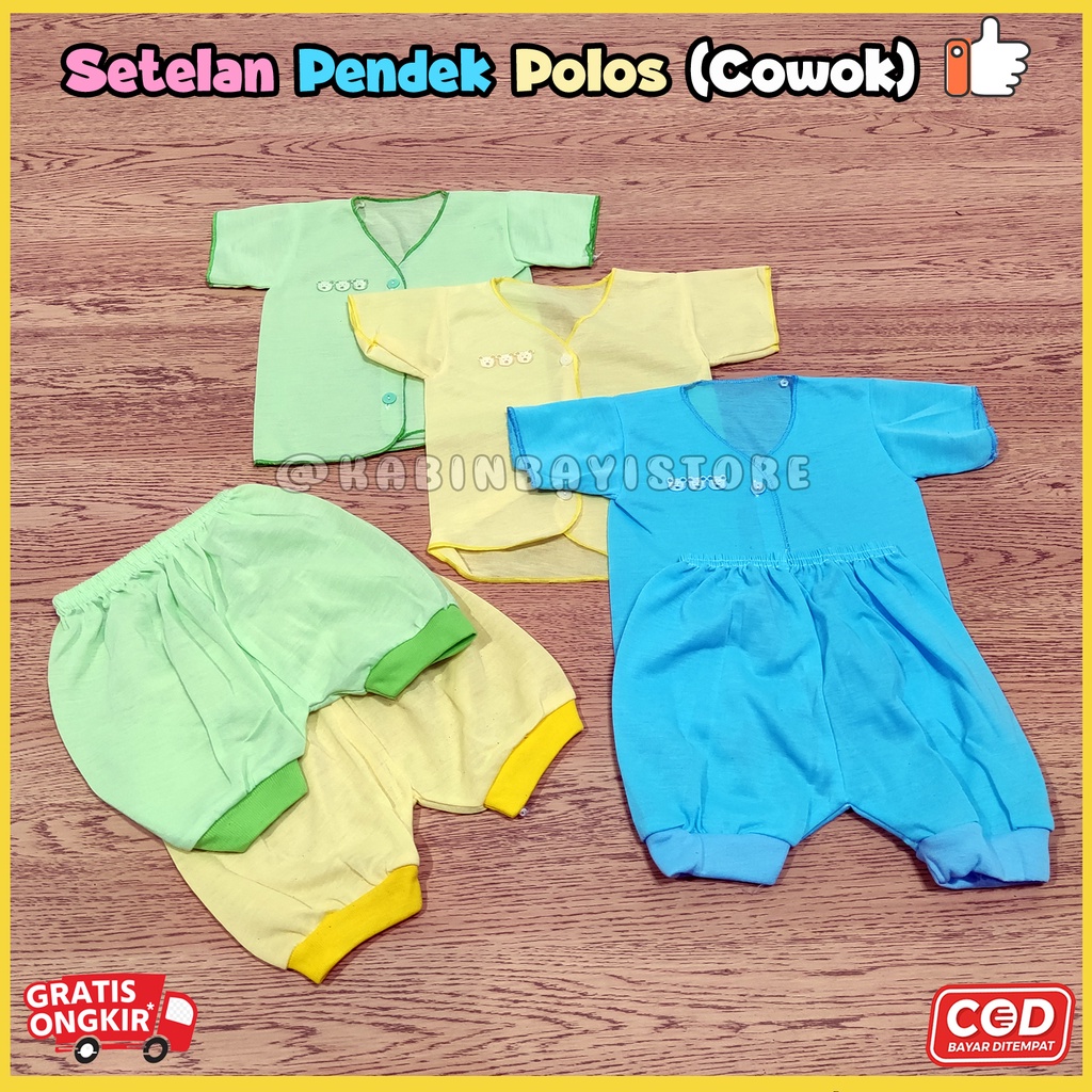 3 Pcs Setelan Baju Pendek dan Celana Pendek Polos Bayi