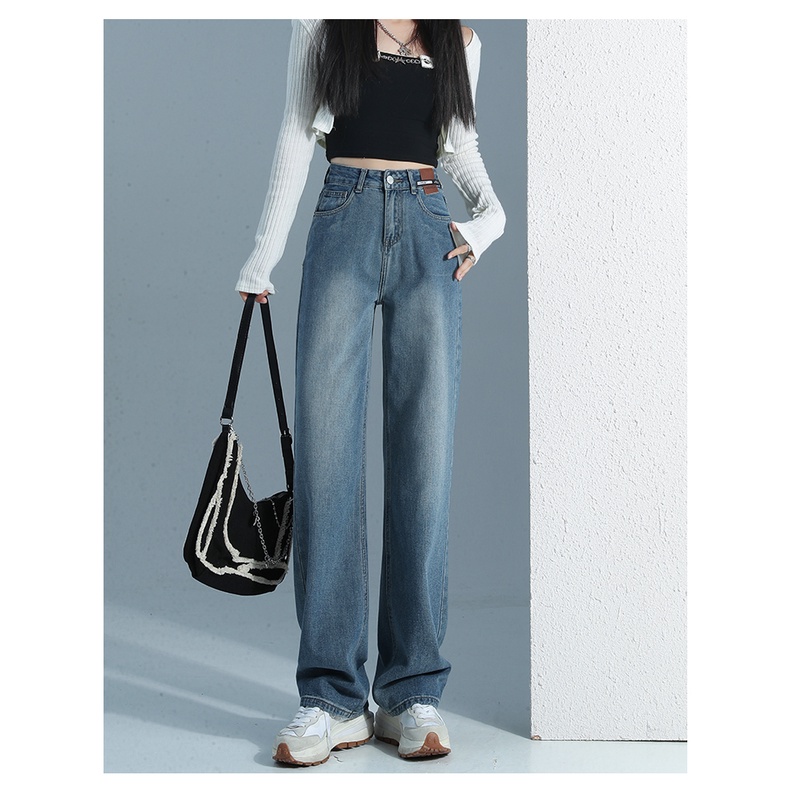 New Biru retro celana jeans high waist wanita kulot import murah