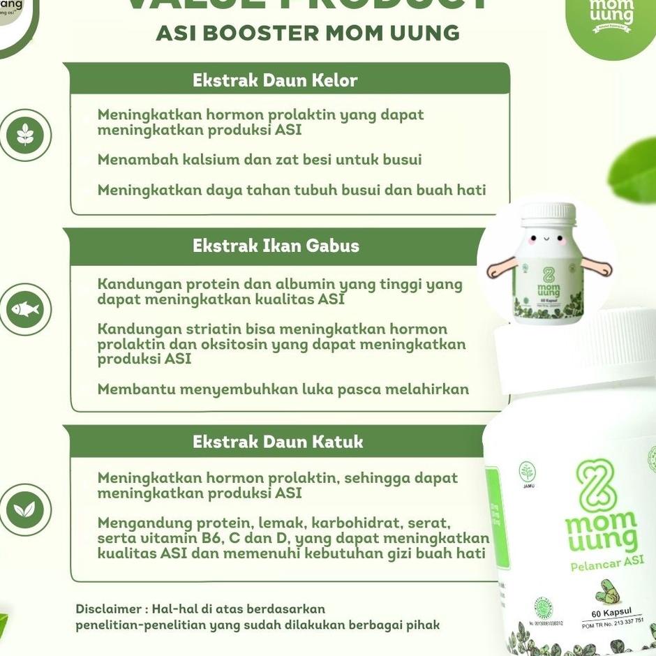 ➚➹✲ ASI BOOSTER MOM UUNG PELANCAR ASI MOMUUNG TANGERANG 30 KAPSUL KELOR PIL BPOM HALAL HERBAL Jual