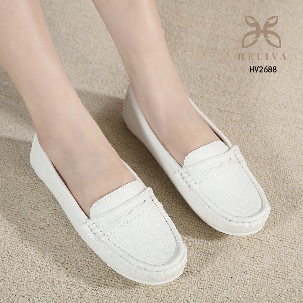 ALEYNA HELIVA Sepatu Bahan Kulit Tebal Togo Jeruk Loafers Ujung Bulat Polos Original Brand HV2688