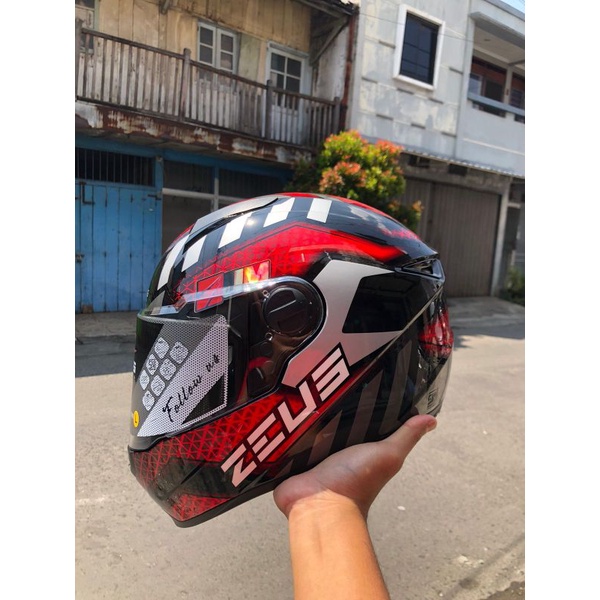 Zeus 811c Black AL57 Red Helm Harian Touring Merah Hitam Adventure