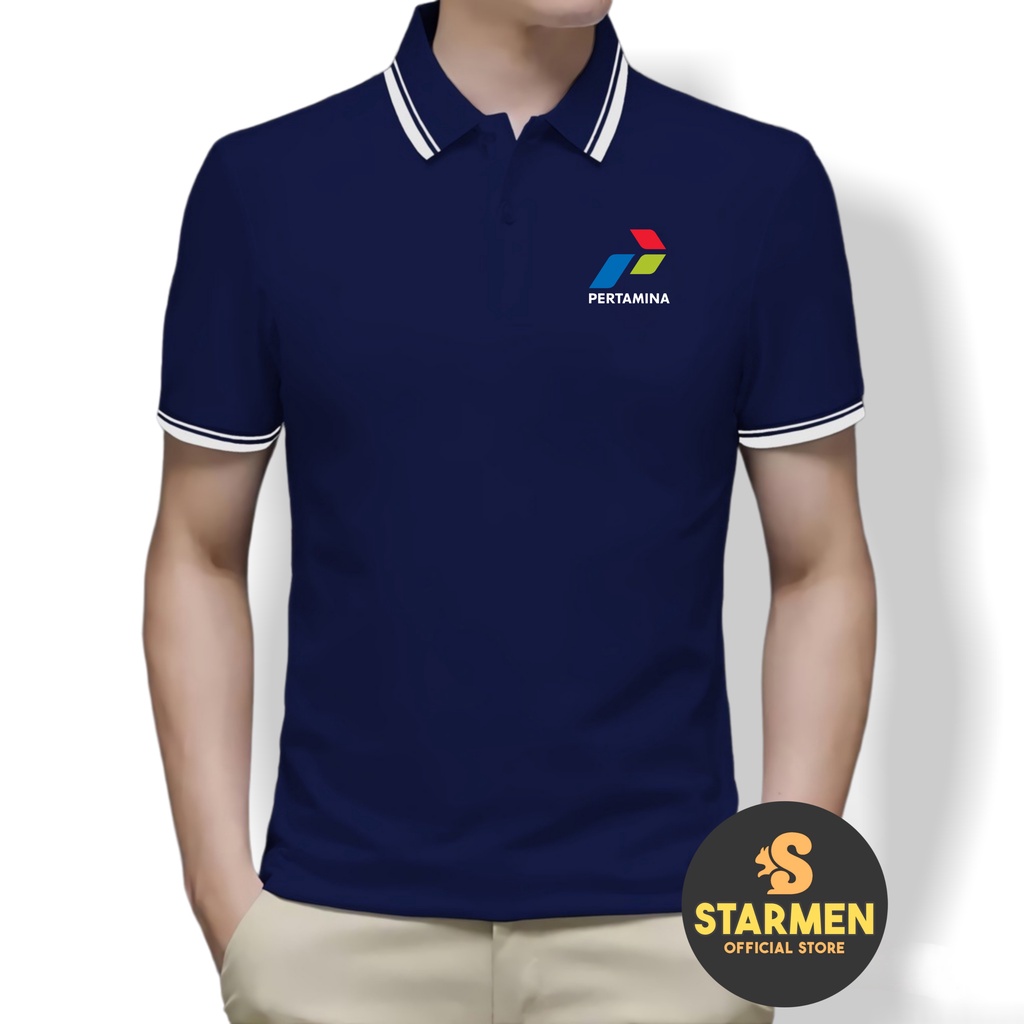 Kaos Polo Shirt Pria Kerah List Putih logo PERTAMlNA