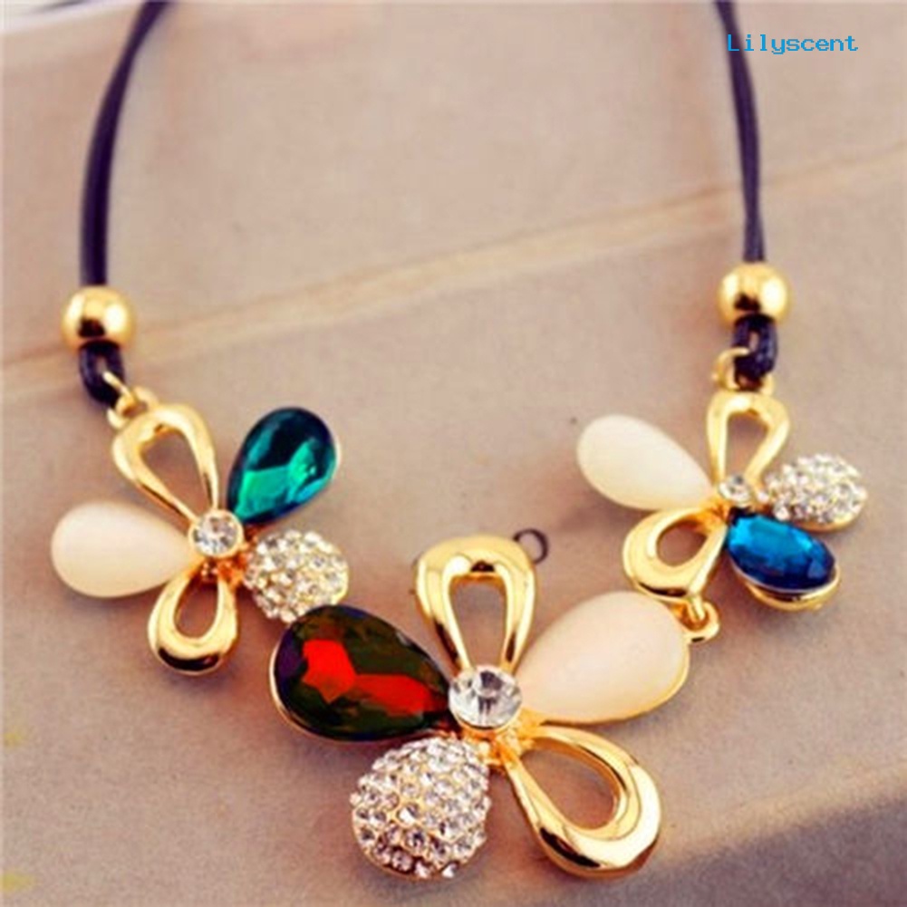 [LS] Fashion Perhiasan Wanita Choker Multicolor Lima Kelopak Bunga Liontin Bib Kalung