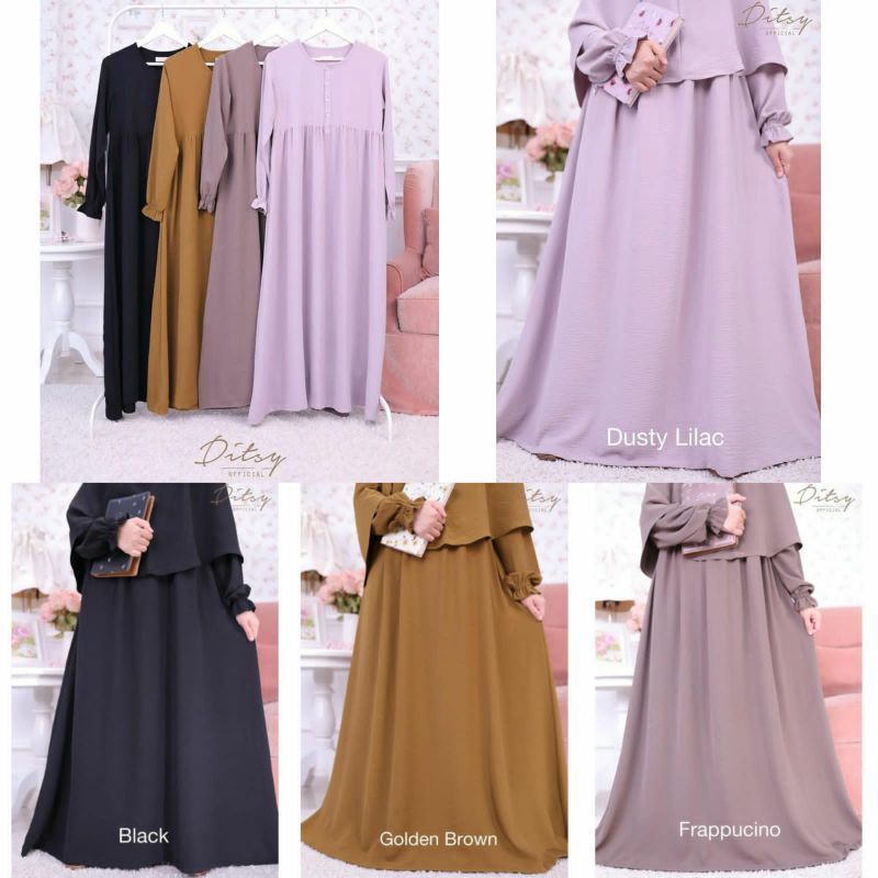 DITSY NIGHTGOWN SOFTCRINKLE SERIES JANUARI 2023 BLACK FRAPPUCINO DUTSY LILAC GOLDEN BROWN SIZE XS S 