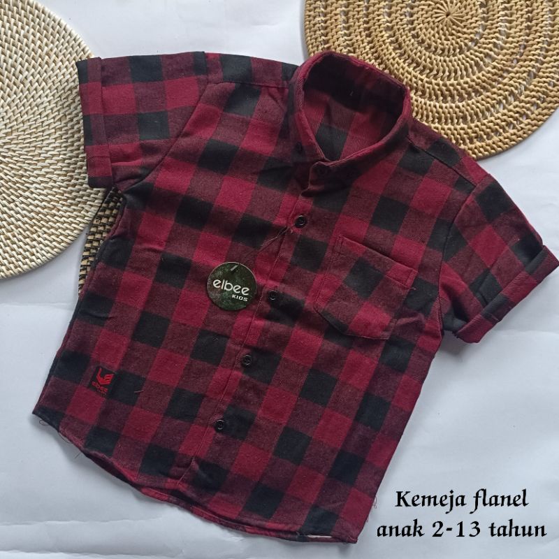 Baju Atasan Kemeja Flanel Anak Lengan Pendek Motif Kotak kotak Premium Usia 2-13 tahun terhits