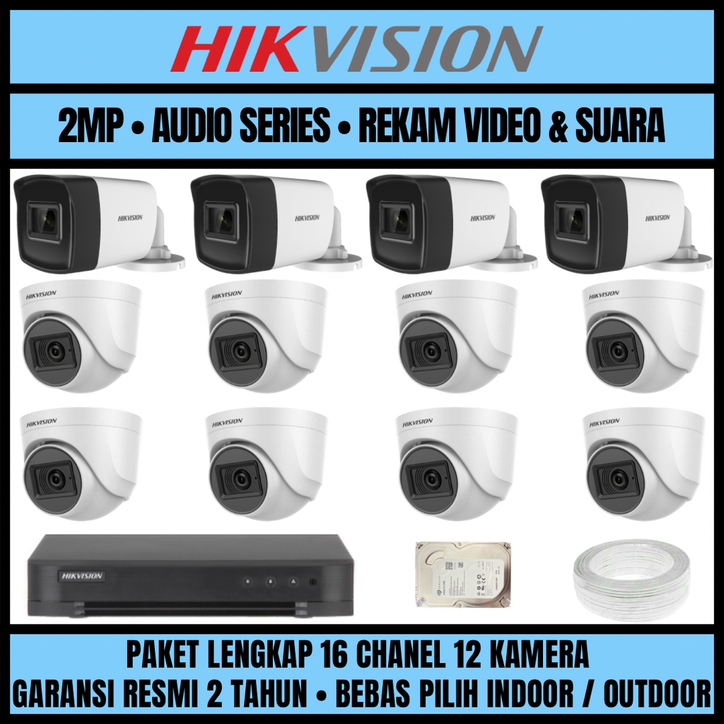 PAKET CCTV HIKVISION 2MP 16 CHANNEL 12 CAMERA KAMERA CCTV TURBO HD