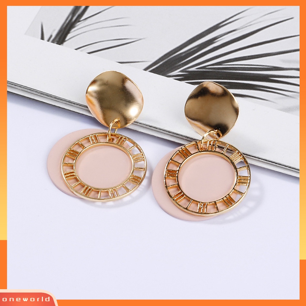 [WONE] Fashion Wanita Angka Romawi Bulat Menjuntai Drop Ear Stud Earrings Perhiasan Hadiah