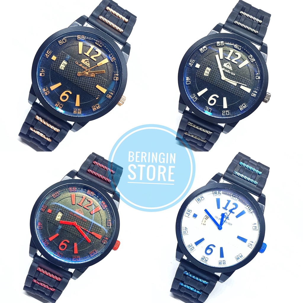 jam tangan Quiksilver Q865 fashion pria wanita - tanggal aktif tali karet rubber strap termurah