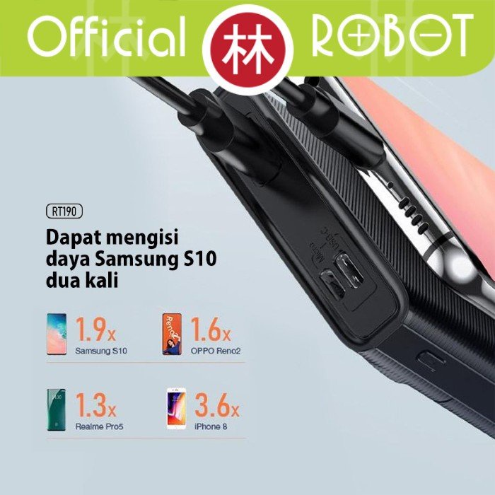 Robot RT190S Powerbank 10000mAh LED Display Dual Input Output Type-C &amp; Micro New RT190