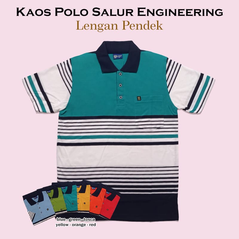 Kaospolos - Kaos kerah pria saku dewasa salur engginering stripe lengan pendek 7883