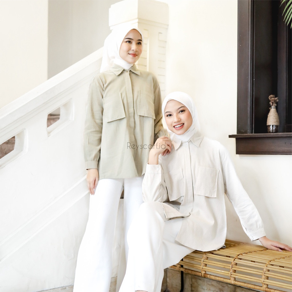 Kemeja Ivy Shirt By Reyscarf.id - Bahan Cotton Linen Premium  Kemeja Linen Wanita | Atasan Wanita Kekinian | Bisa COD