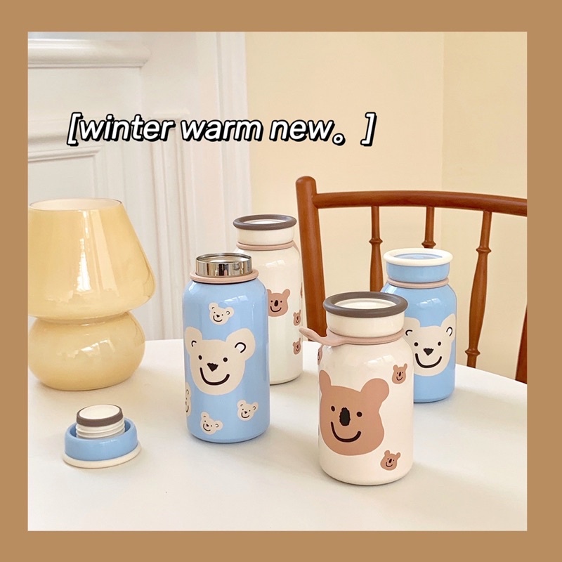 TERLARIS TUMBLER STAINLESS STEEL MOTIF BERUANG LUCU WARNA BIRU DAN PUTIH / TERMOS AIR PANAS AIR DINGIN FREE STICKER BERUANG / TRAVEL TUMBLER STAINLESS STELL UKURAN 400ML / BOTOL JAPAN / SIERA VACUUM BOTTLE / THERMOS ESTETIK / AESTHETIC BEAR TUMBLER