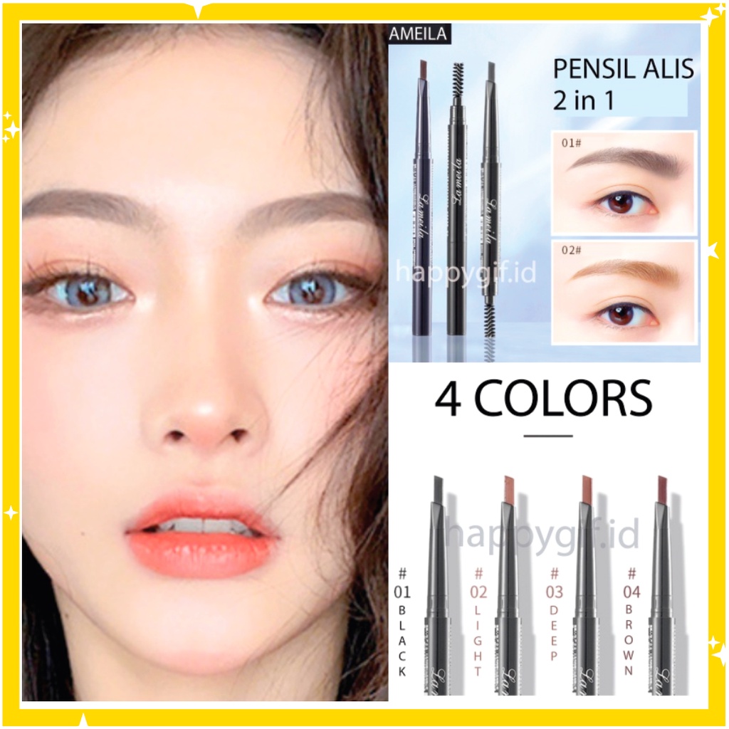 LAMEILA 2 in 1 Eyebrow Pensil Alis Kepala Ganda 4 Warna LA206 903