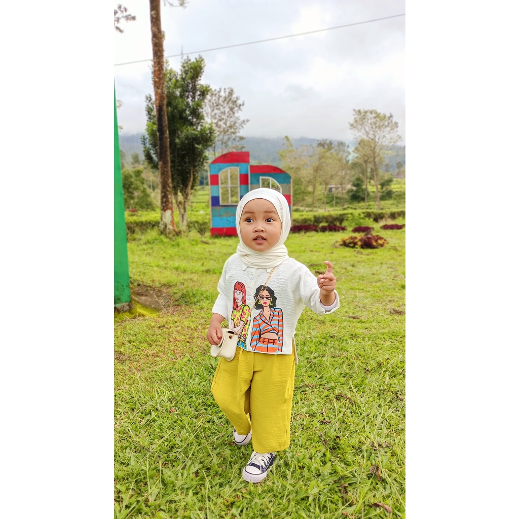 Zahra Setelan Anak Perempuan Viona Crop Bahan Crinkle | Pakaian Anak Kekinian Umur 1 - 7 Tahun