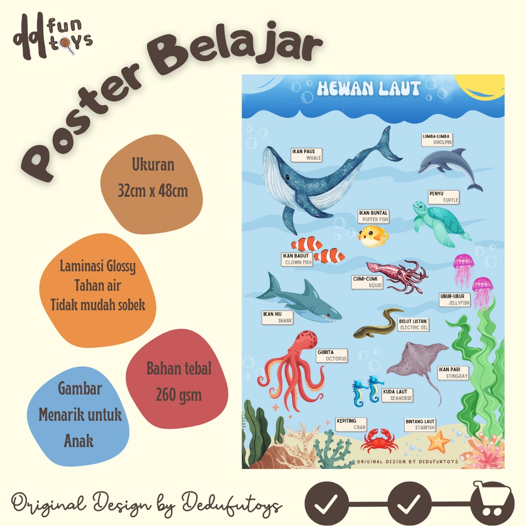 POSTER HEWAN LAUT POSTER BELAJAR ANAK