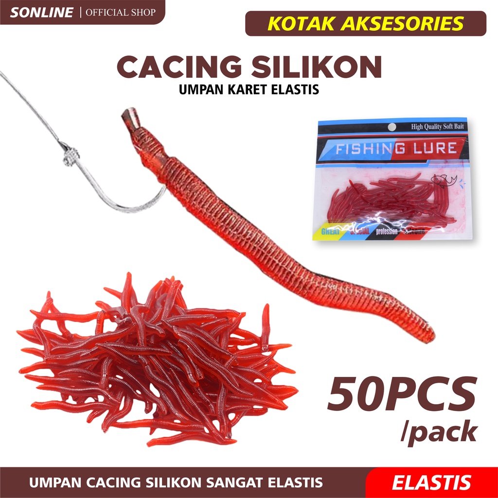 SONLINE 50pcs 3.5cm Soft Worm Umpan Cacing Buatan Soft Bait WormCacing