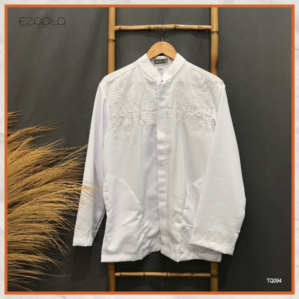 Baju Muslim Taqwa Koko Putih Pria Dewasa Lengan Panjang Ukuran M, L, XL, XXL Bahan Katun Adem Motif Bordir