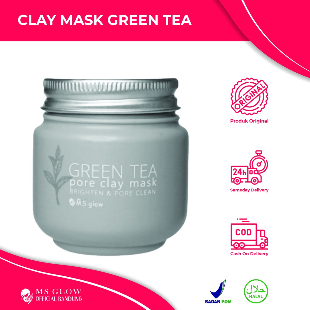 Clay Mask Green Tea Ms Glow Original / Masker Jerawat / Pencerah Wajah - By Msglowofficialbandung
