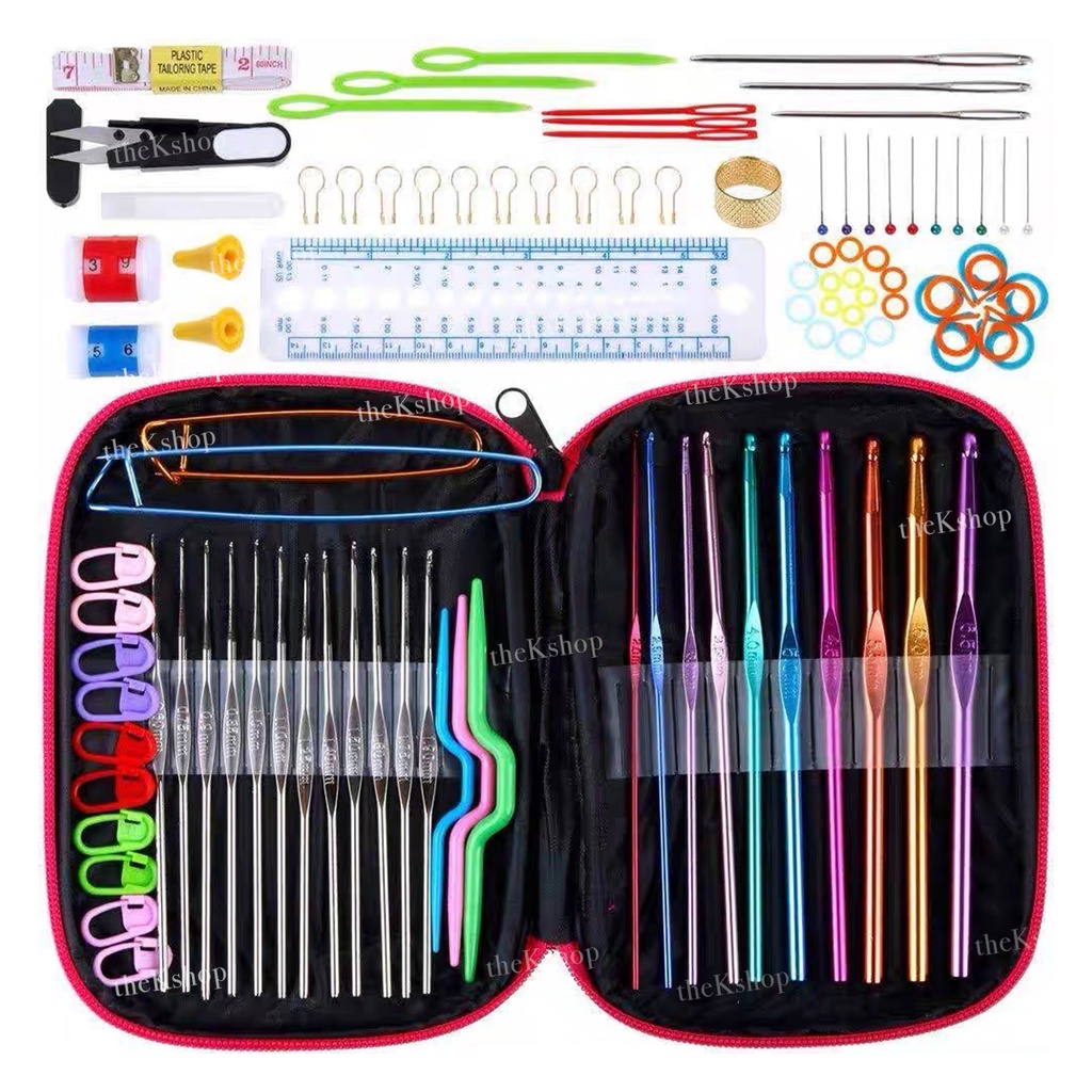 Alat Rajut Set 100pcs Lengkap Dengan Tas / Hakpen / Hook Alat Merajut Jarum Hak Crochet Knitting Hook