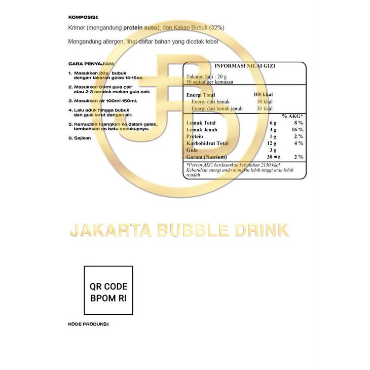 

heo-73 Bubuk Minuman CHOCO CARAMEL Powder 1 KG - JAKARTA BUBBLE DRINK | HALAL .,.,.,.,