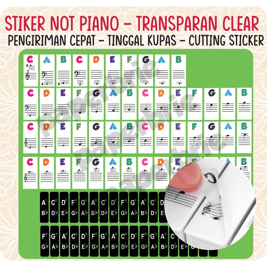 Sticker Tuts Piano Keyboard/Stiker Label Piano Warna/Sticker Keyboard/37/49/54/61/88 Piano Stave Name Note Sticker