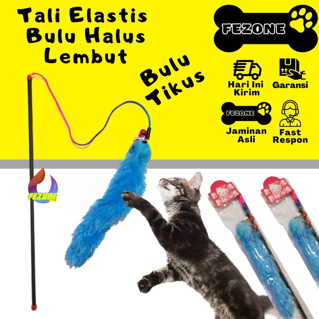 Tongkat Penggoda Kucing Tongkat Warna Bulu Tikus Tali Elastis Premium FEZONE
