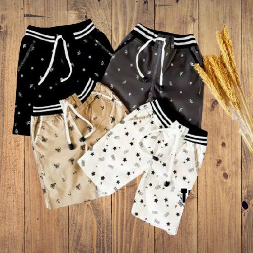 Celana Pendek Anak Rib Motif Pinggang Full Karet Usia 3-12 thn/Celana anak motif printing full sablon termurah