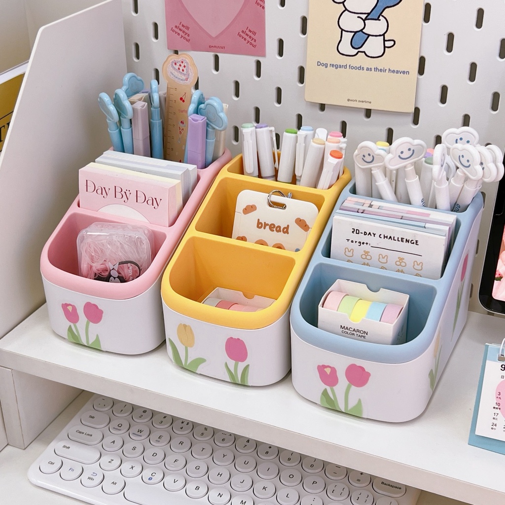 3/6 Grids Kotak Penyimpanan Multifungsi Larga Capacity INS Macaron Color Makeup Organizer Desktop Kotak Penyimpanan Plastik Penyimpanan Rumah