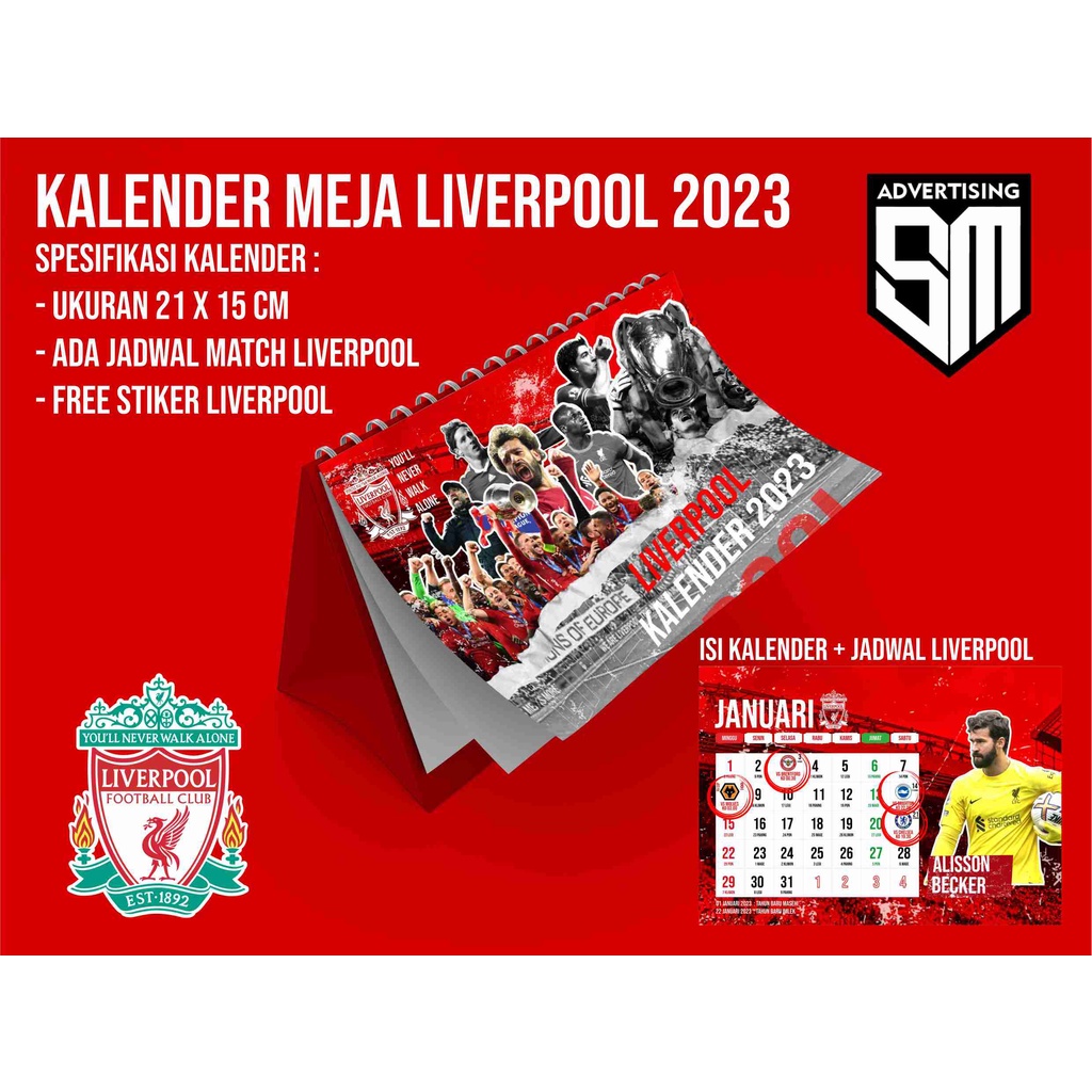 

Kalender Meja Liverpool 2023 aesthetic murah free stiker liverpool