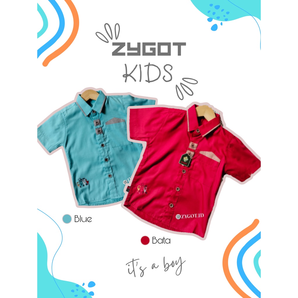 Zygot - Baju Hem/Kemeja Anak-anak laki-laki Motif Saku Segitiga Bahan Cotton
