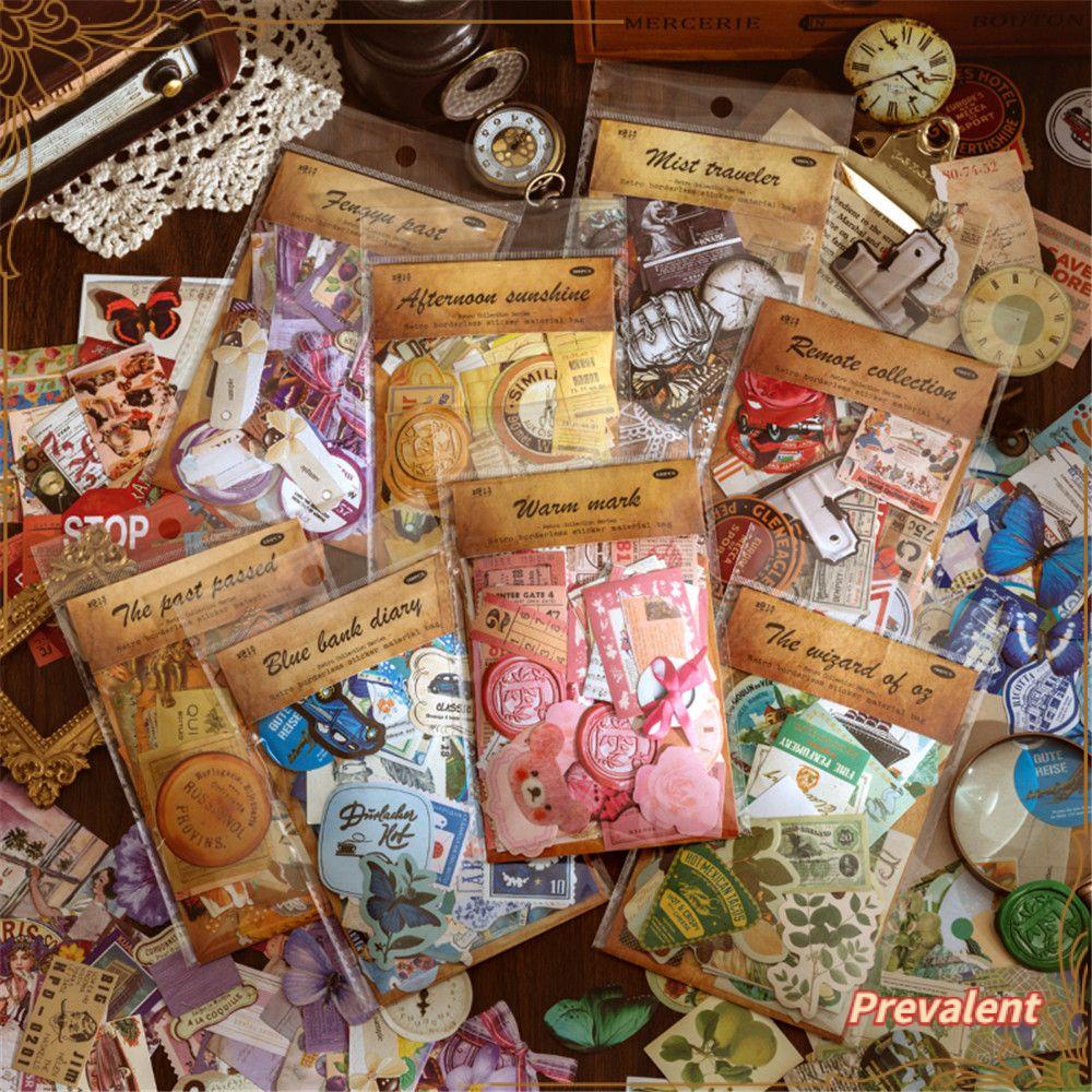 Preva 100Pcs/Set Bahan Sticker Pack Label Vintage Alat Tulis DIY Akun Tangan