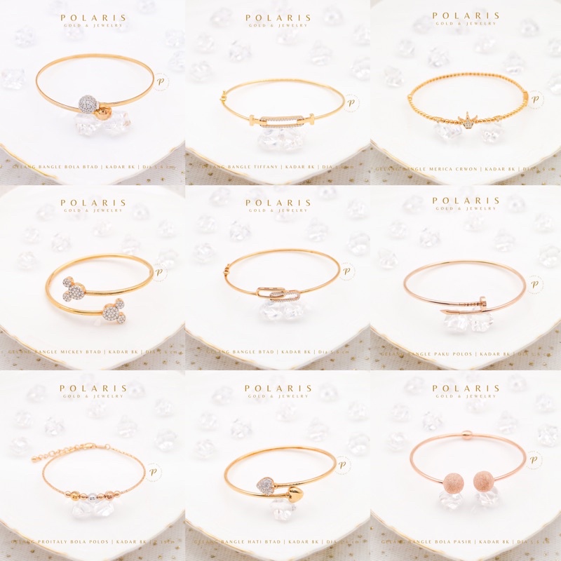 Gelang Bangle Pipa New Model Simple Variasi Perhisan Emas Kuning Kadar Emas Muda 375/8K GK11B GK12A