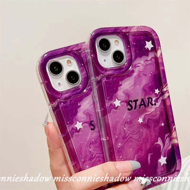 Case Kompatibel Untuk iPhone XR 11 Pro MAX 7Plus 8Plus 14 13 12 Pro MAX 6 6S 7 8 Plus X XS MAX Shockproof Fashion Marble Gradient Starry Sky Star Airbag Lembut TPU Penutup Belakang Anti Jatuh