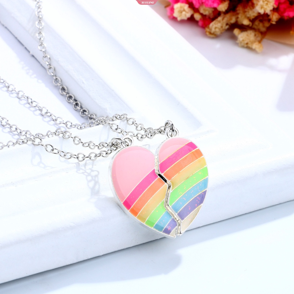 Fashion Baru Pelangi Berbentuk Hati Kalung Perempuan magnet Atraksi Cinta Liontin Pasangan Anak Persahabatan Perhiasan 2 Pcs/set [ZXL]