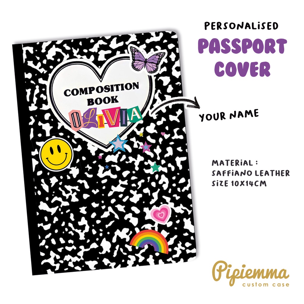 Sampul Paspor Custom Nama Personalised Passport Cover Saffiano Leather Travel