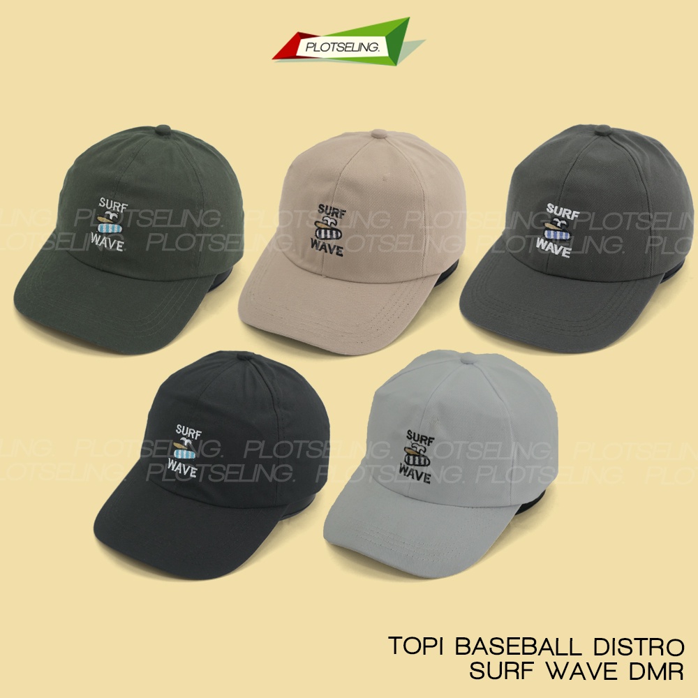 Topi Baseball SURF WAVE Distro Kasual Pria Wanita Abu Cream Hijau Navy Hitam Bahan DMR Twill Ukuran All Size Clip Besi