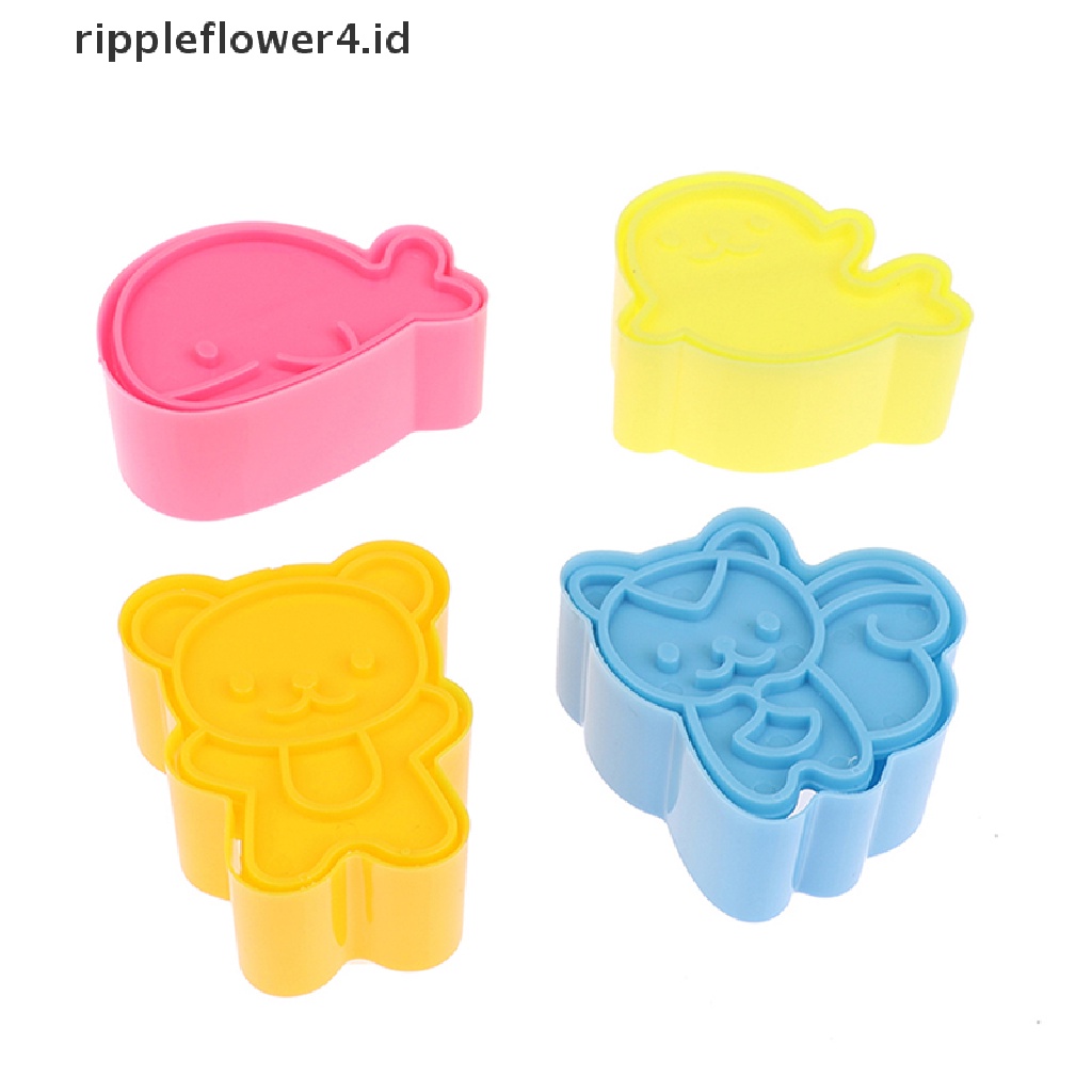 {rippleflower4.id} 4pcs/set Cute Samll Dolphin Samll Seal Squirrel Bear Sandwich Cookie Mold Pemotong Pemotong Kue Kering Cookie Cake Decorag Molds Tools Mini Sandwich Die Rice Ball Mold Kitche