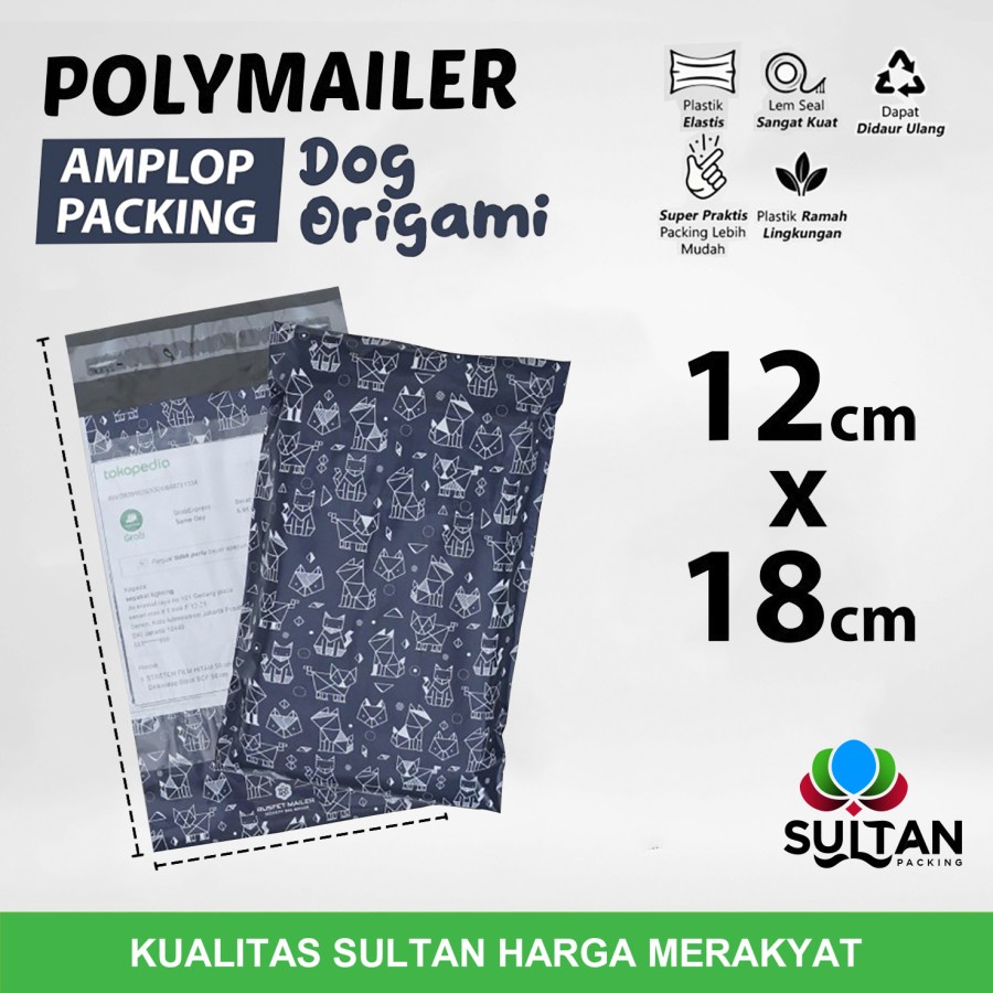 

Amplop Plastik Polymailer 12x18cm Dog Origami Polimailer Satuan