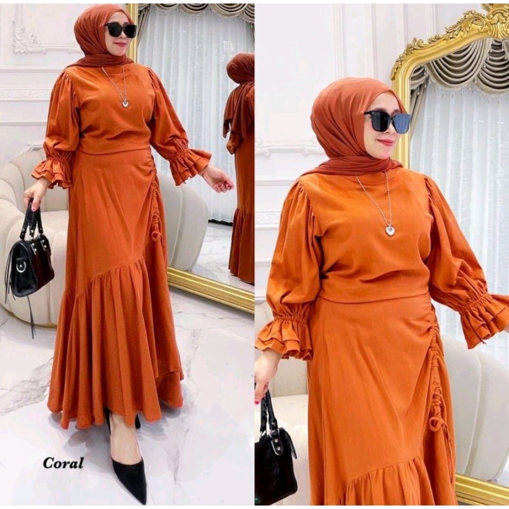 GAMIS STORE - Diana Set Rok 2in1 Wanita Muslim Matt Cringkle Airflow Polos Basic Fit To XL Jumbo l Stelan Premium