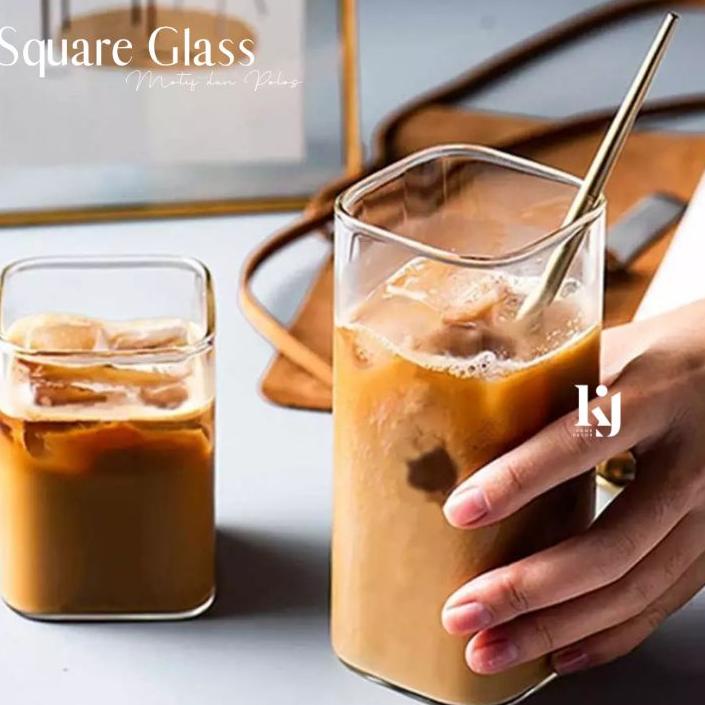 Terkini KJ - Square Glass / Gelas Transparan Kotak Unik Gelas Minuman Borosilicate Glass / Gelas kaca bening bentuk kotak 250 ML 400 ML untuk properti photo / Gelas Minuman Borosilicate Glass Gelas Kaca kotak / Gelas Kaca Aesthetic Borosilicate Square