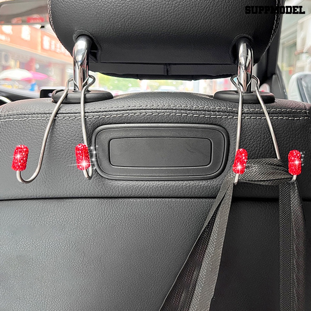[Dekorasi] 1pasang Pengait Headrest Mobil Stainless Steel Kuat Beban Bantalan Aksesoris Interior Berlian Imitasi Berkilau Otomotif Gantungan Kursi Belakang Organizer Untuk Kendaraan