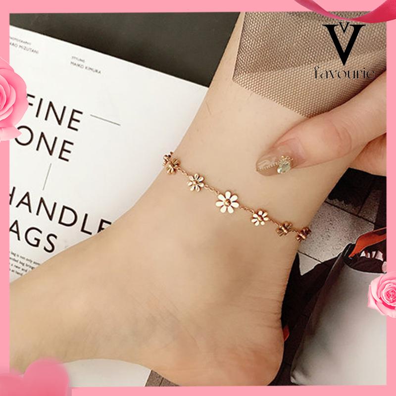 CODGelang Kaki Titanium Anti Karat Daisy Bunga Kamelia Emas 18k Perhiasan Wanita Korea-FA