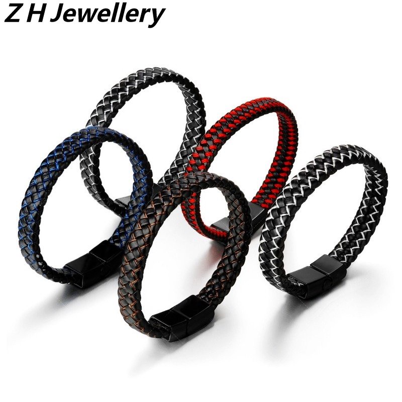 [Z H Jewelry] Hip Hop Rock Retro Fashion Pria Biru/Hitam/Merah/Putih/Coklat Gelang Kulit Perhiasan Aksesoris