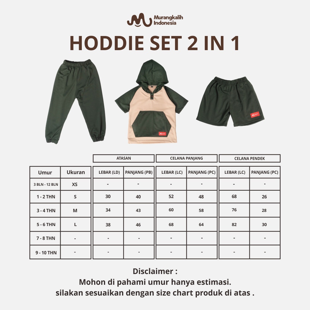 MURANGKALIH - HODDIE SET 2 in 1 | Setelan Topi Hoodie Celana Panjang Anak-Anak