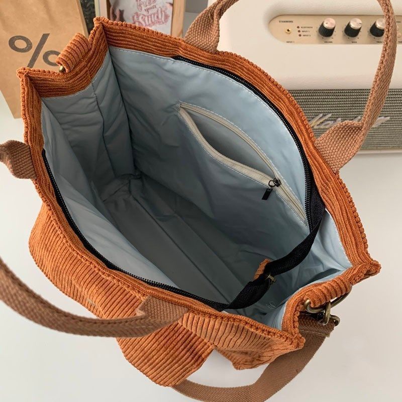 ELVIE  Shoulder Bag Tote bag Corduroy 2in1 Tas Kekinian Bahu Dumpling Vintage Puffy Jinjing Sekolah kuliah Konser Ootd Button Lucu Wanita Kekinian Stylish Casual Aesthetic fashion Dus brown Kuliah Korean Chikoisme